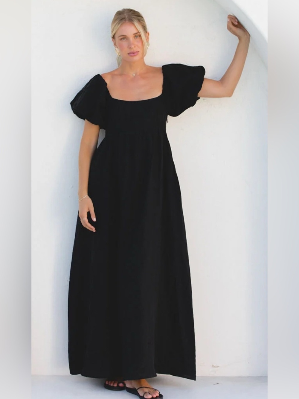 SOLAI French Riviera Black Linen Dress XS